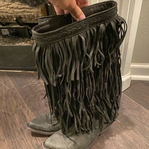 Liberty Black Fringe Boots Leather 9 Women’s